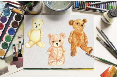 Watercolor Cute Teddy Bears