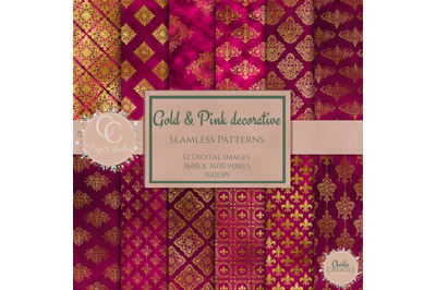 Pink &amp; gold damask decorative papers