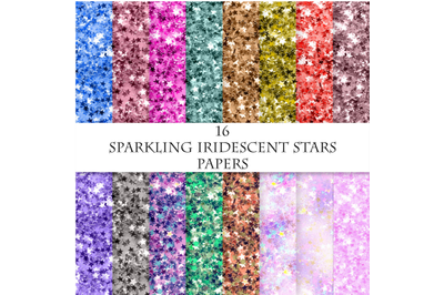 16 Iridescent Glitters Digital Paper, Colorful Star Digital Paper