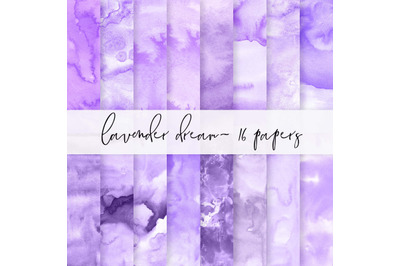 16 Watercolor Lavender Textures, Lavender Foil Paper