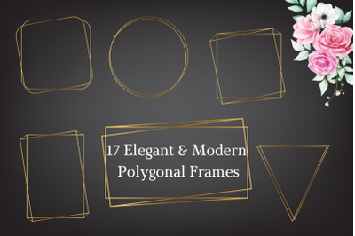 Elegant Modern Gold Polygonal Frame Clipart, Thin and Elegant Frames