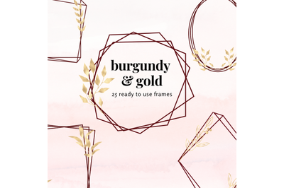 Burgundy and Gold Flowers Minimal Geometric Frames, Gold Frames