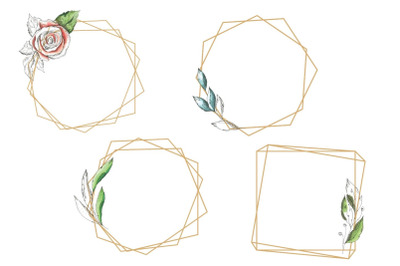 Delicate Flowers, Watercolor Floral Geometric Frames