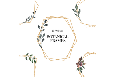 Elegant Minimal Geometric Frames, Botanical Watercolor Frames Clipart