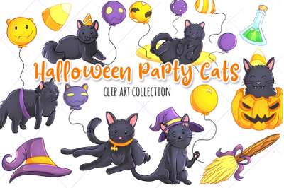 Halloween Party Cats Clip Art Collection