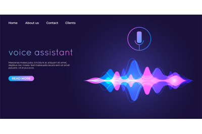 Voice assistant landing page. Voice recognition illustration. Micropho