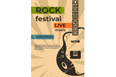 Guitar poster. Music jazz rock concert or party flyer, festival show o