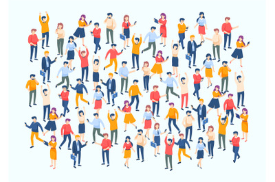 Isometric people crowd. Large people group, different male and female