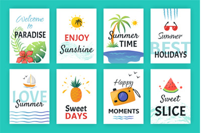 Summer doodle poster. Beach party banners with simple patterns and let