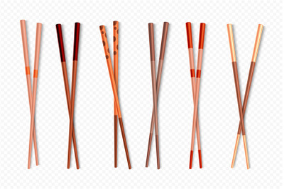 Food Chopsticks. Wooden Chinese sticks for Asian dishes, different typ