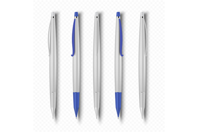 Realistic pen. 3D white plastic office pen&2C; school and work stationery