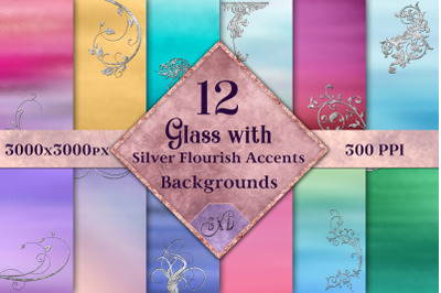 Glass with Silver Flourish Accents Backgrounds - 12 Images