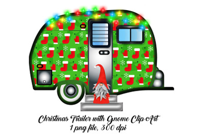 Christmas Travel Trailer with Gnome Clip Art