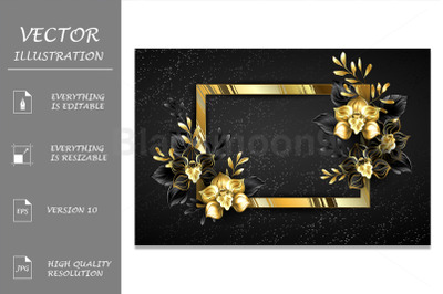 Golden Banner with Black Orchids