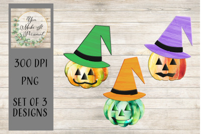 Set of 3 Watercolor Pumpkins/Jack-O-Lanterns/Scarecrows