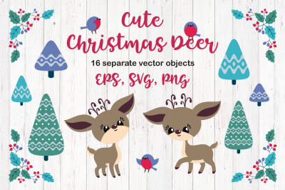 Cute Christmas Deer. Vector cliparts.