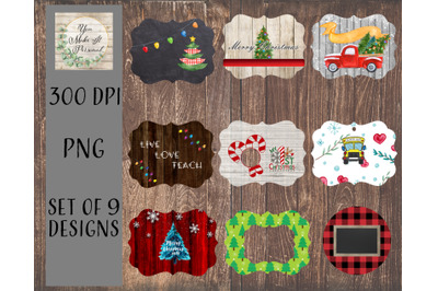 Bundle of 9 Christmas Ornament Designs, Perfect for Sublimation