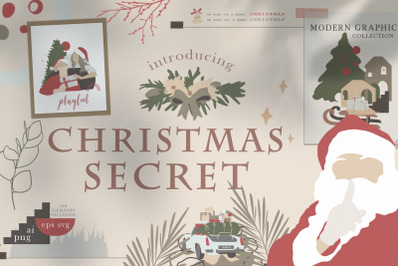 Christmas Secret Modern Graphic Set. New Year of 2022