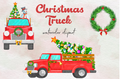 Watercolor Christmas Truck Clipart