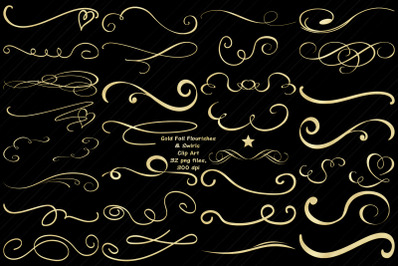 Gold Foil Swirls and Flourishes Clip Art