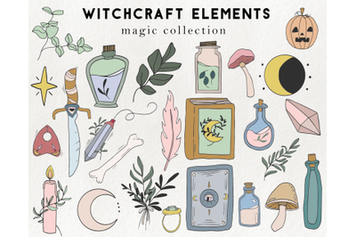 25 witchcraft elements - wizardry clipart, occult magic, halloween