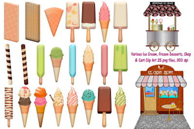 Ice Cream, Frozen Dessert, Shop and Cart Clip Art