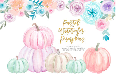 Pastel Pumpkins Watercolor Cliparts&2C; Autumn Cliparts&2C; Pumpkin Cliparts