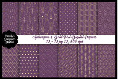 Aubergine and Gold Foil Digital Paper