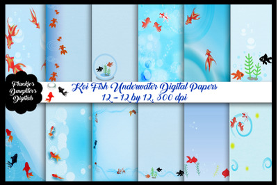 Koi Gold Fish Digital Papers, Japanese Style