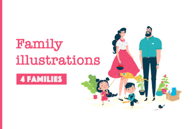 Cartoon family. 3 illustrations!