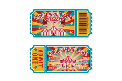 Amusement park ticket. Family park attractions admission tickets, fun