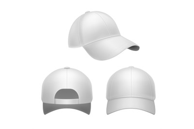 White baseball cap. 3d mockup hat&2C; head caps back&2C; front and side view