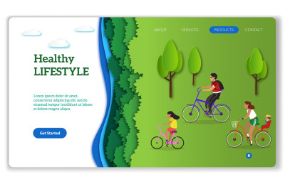 Healthy lifestyle page. Active diverse happy family in green recreatio