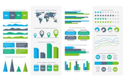 Infographics set. Charts, diagrams and graphs. Flowchart, data bars an