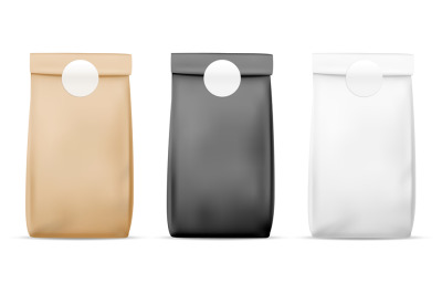 Paper packaging food bag. Blank white&2C; brown and black bag. Product co