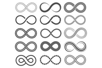 Infinity symbols. Endless loop shape, unlimited signs, eight isolated