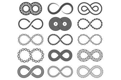 Infinity symbols. Mobius loop shape, unlimited and forever signs. Abst