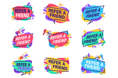 Refer friend labels. Referral program for marketing badges with loudsp