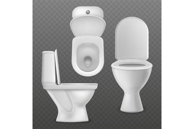 Realistic toilet bowl. White toilet basin&2C; clean lavatory bathroom cer