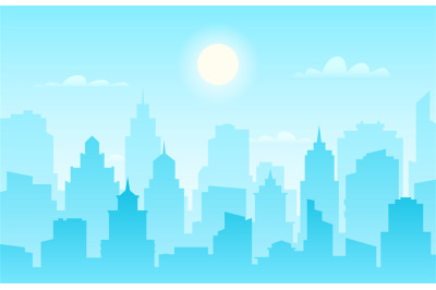 Flat cityscape. Modern city skyline&2C; daytime panoramic urban landscape