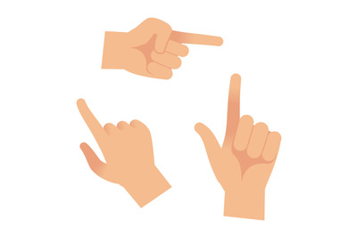 Hand in forefinger icons. Holding pointing hands drawing gesture to ob