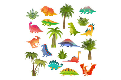 Baby dino set. Funny animal dragon and cute nature dinosaur drawing in