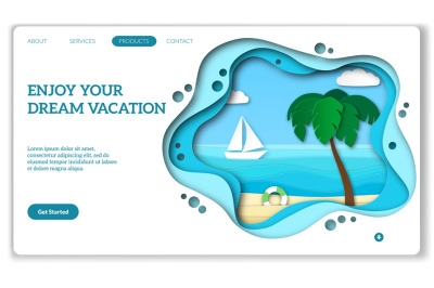 Vacation web page. Natural tourism landing for media travel internet b