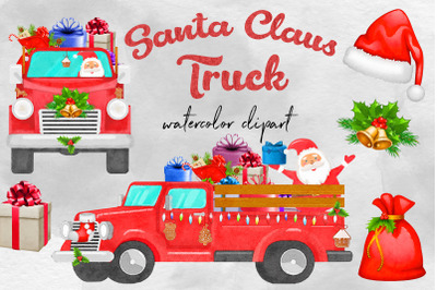 Watercolor Santa Claus Truck