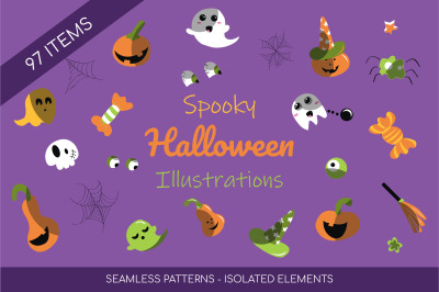Spooky Halloween illustratons and patterns