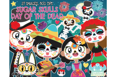 Sugar Skulls Day of the Dead Clipart