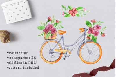 Watercolor bicycle with flowers 1