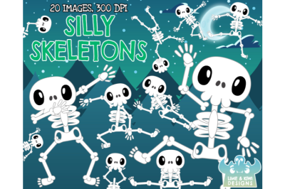 Silly Skeletons Clipart, Instant Download Vector Art