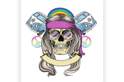 2 Hippie skull with hair