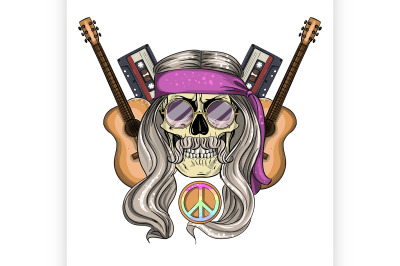 4 Hippie skull with hair